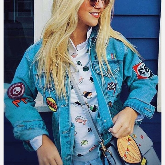 Forever 21 Graphic Patch Denim Jacket Size M - Picture 2 of 12